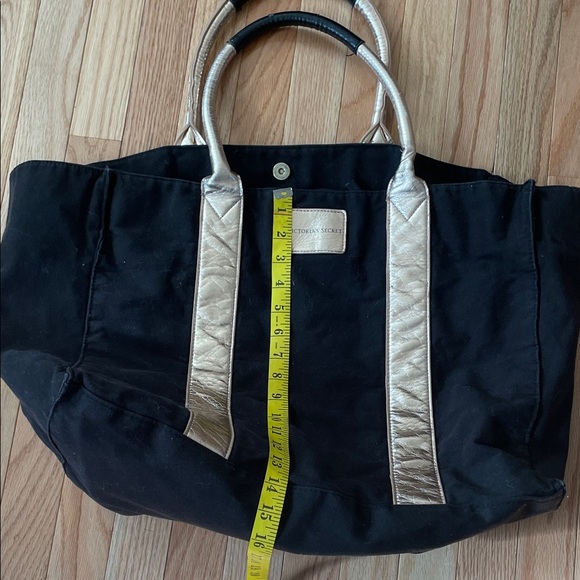 Victoria's Secret Tote Bag Womens Black Rose Gold Metallic Trim Large Travel - Picture 4 of 9